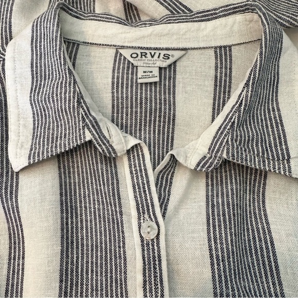 Orvis black and creamy white linen rayon top - Picture 10 of 13
